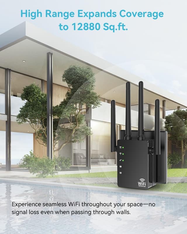 Detalle de 105-Device Dual-Band WiFi Extender (2.4GHz/5GHz) with Long-Range Antennas, up to 12,880 Sq. Ft