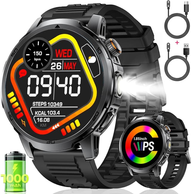 Detalle de FEELNEVER Montre connectée homme EF19 : écran HD 1,85", fréquence cardiaque, 110 modes sport et batterie 1000 mAh