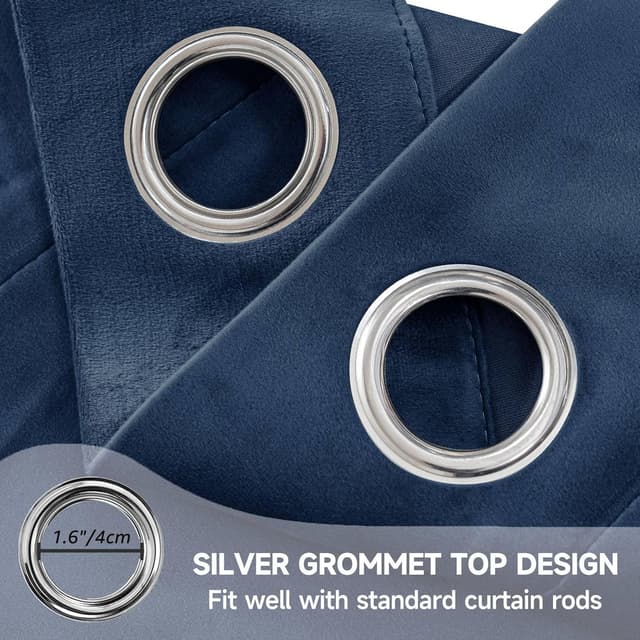 Detalle de Ystyle Rideau occultant en velours, lot de 2 panneaux 140x280 cm, bleu foncé