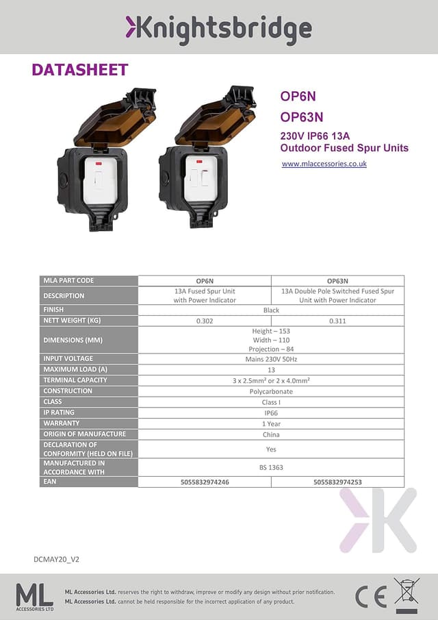 Detalle de Knightsbridge OP6N outdoor fused spur 230 V
