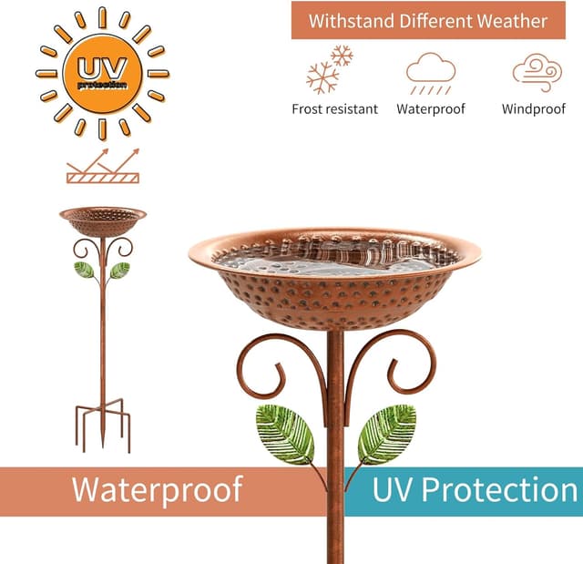 Detalle de KHayRovies stehendes Metall-Vogelbad für außen in Retro-Kupferoptik mit 5 Zinken