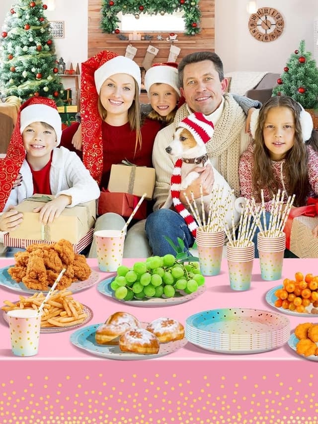 Thumbnail 6 de Nkaiso 126-Piece Rainbow & Gold Party Tableware Set for 25 Guests