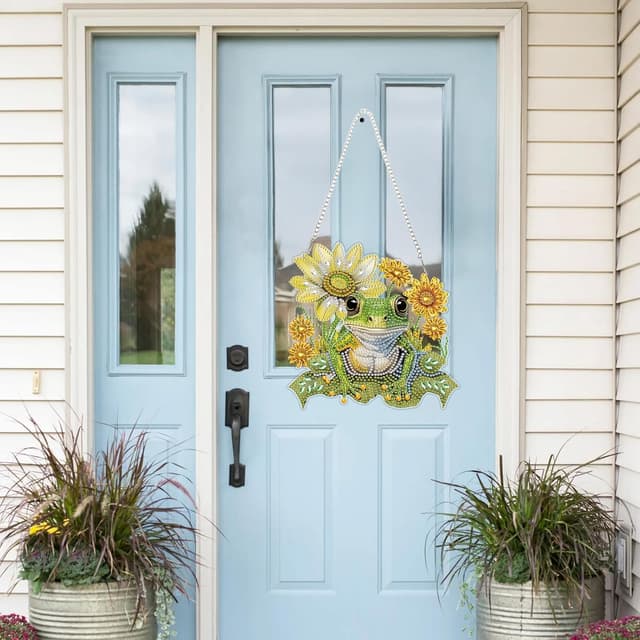 Detalle de GHHKUD Frogs Flowers hanging diamond art kits for adults (special-shaped 5D) – DIY wall pendant craft kit