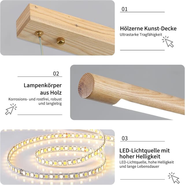 Detalle 2 de Mikeru Eschenholz-Pendelleuchte 120 cm dimmbar