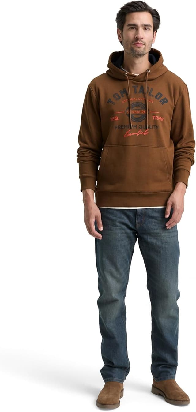 Detalle 2 de TOM TAILOR Herren Hoodie Sweatshirt mit Logo-Print und Kängurutasche