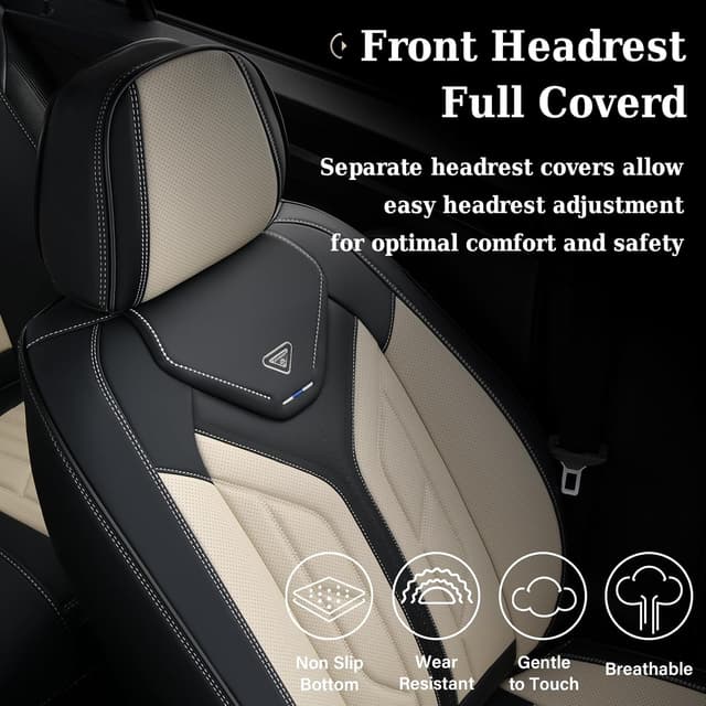 Detalle de Coverado Coverado Seat Covers Full Set (Leather Look) for Most Sedans, SUVs, Trucks—Black & Beige
