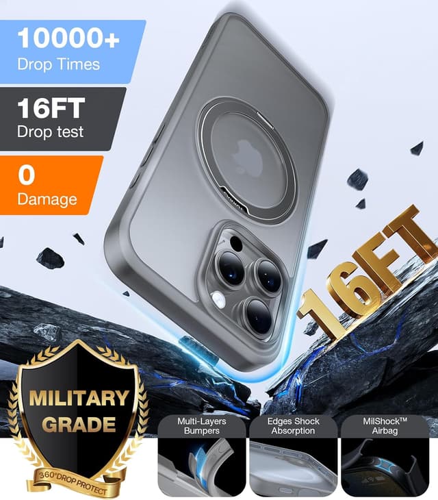 Detalle de TORRAS 360 Rotatable Magnetic Ring (MagSafe compatible) for iPhone 16 Pro Max Case – Grey