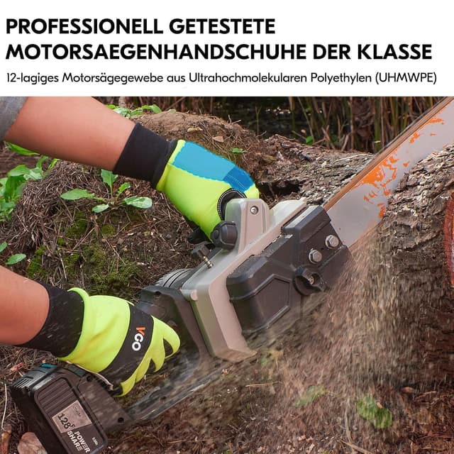 Detalle de Vgo... 12-Schicht Kettensägenhandschuhe GA9767CS (1 Paar) mit UHMWPE-Patches & Ziegenleder