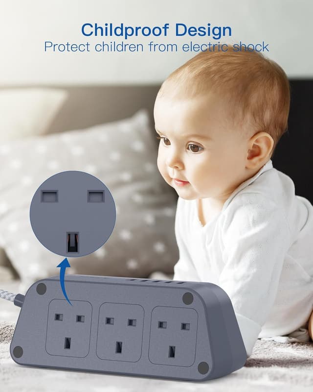 Thumbnail 4 de Gray Extension Lead 6-Way with 5 USB (3250W) 🔌