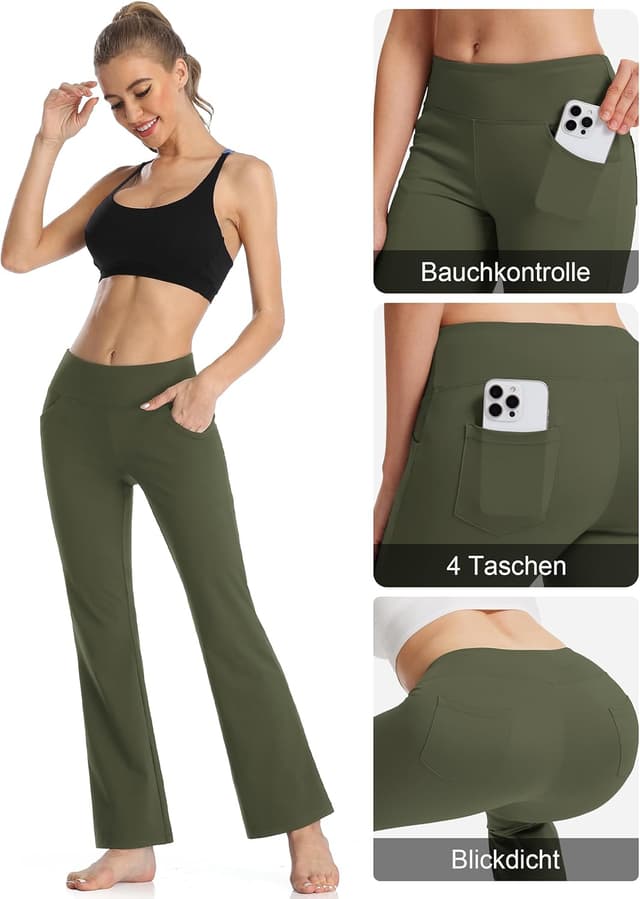Detalle 1 de MOVE BEYOND Pantalon et pantacourt de yoga bootcut pour femmes, 4 poches et contrôle du ventre