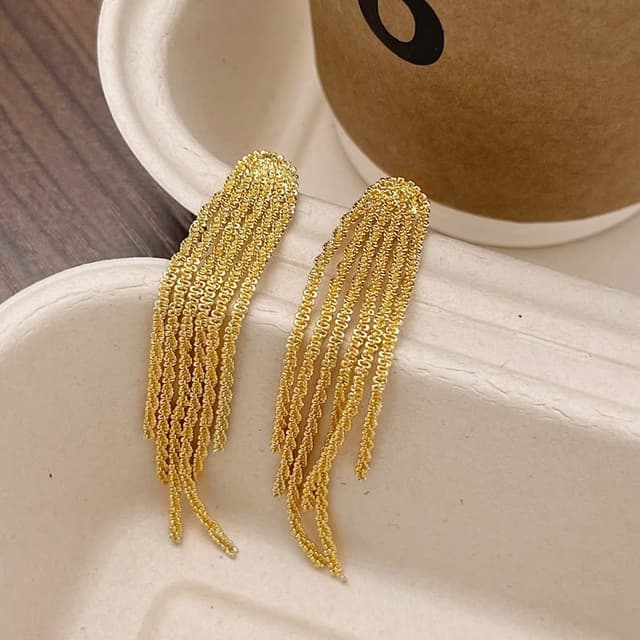 Detalle de Meteorstarry Ohrringe Silber 925/Gold – lange Quasten-Ohrhänger mit Kette und glänzender Oberfläche