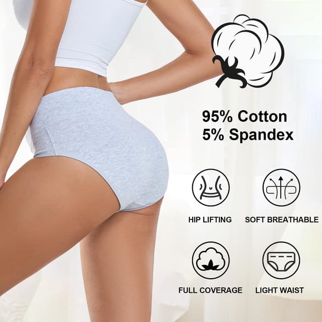 Detalle 2 de coskefy Women's High Waisted Cotton Underwear 5 Pack