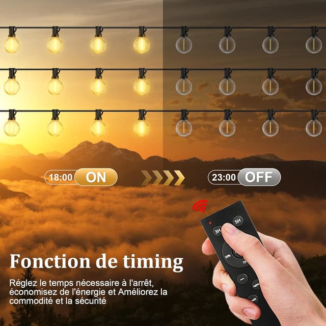 Detalle 2 de JEYMORKEY Guirlande lumineuse guinguette extérieure 15 m (18+1) G40 LED avec télécommande