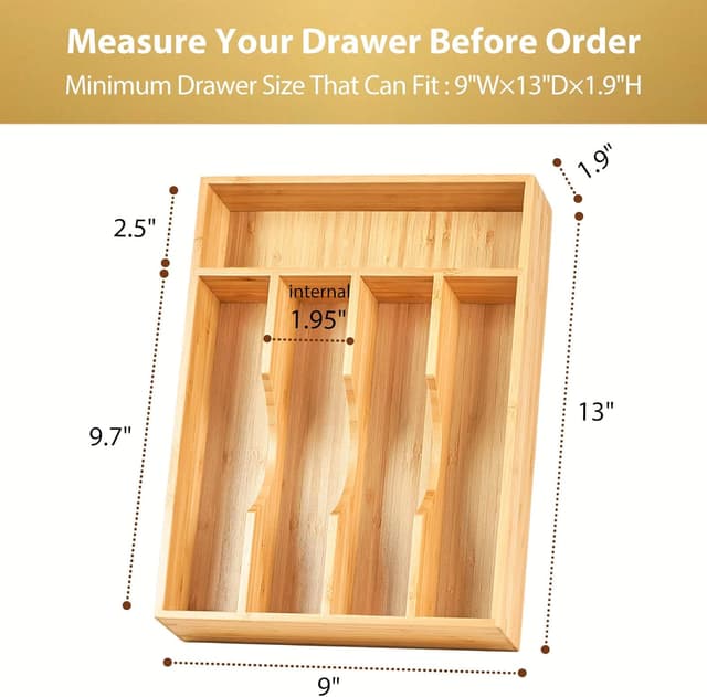 Thumbnail 5 de Umilife Bamboo Kitchen Drawer Organizer 9-Inch Silverware Tray 🍽