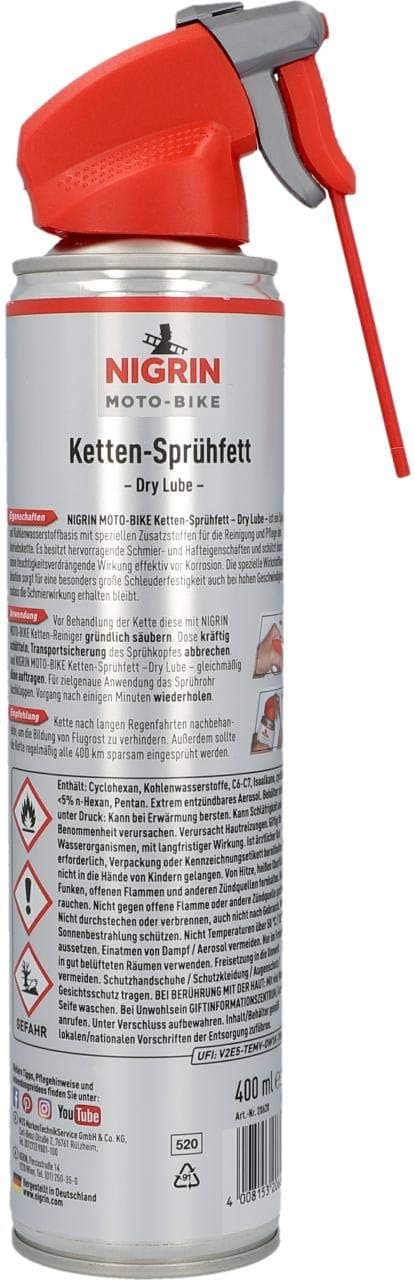 Detalle 2 de NIGRIN MOTO-BIKE Dry Lube Ketten-Sprühfett 400 ml