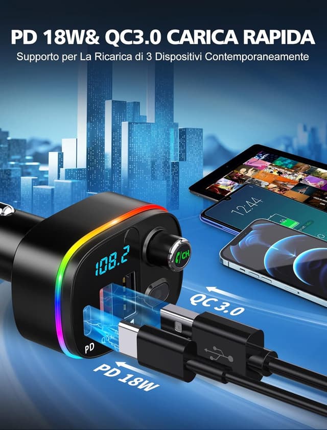 Thumbnail 1 de Mohard Bluetooth Auto Trasmettitore FM 18W PD USB C