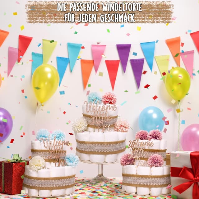 Detalle de MilaBoo® Vintage Windeltorte Neutral – Boho Windeln im 2‑stöckigen Set (26 Stück), Größe 2 (Medium)