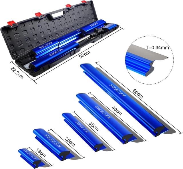Detalle de KEZERS Flächenspachtel Set (5-teilig) inkl. Teleskopstange, Koffer & ergonomischem Griff für Wände und Decken
