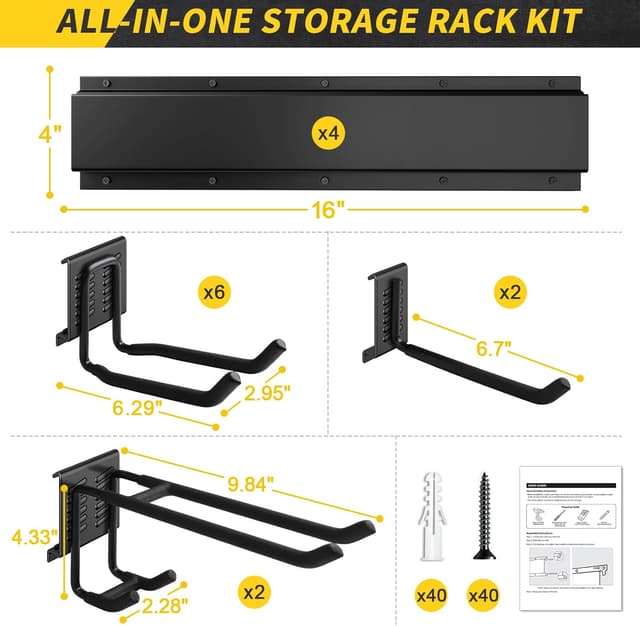 Detalle de 64-Inch Garage Storage Wall-Mount Tool Organizer (UUP) with Adjustable Metal Hooks