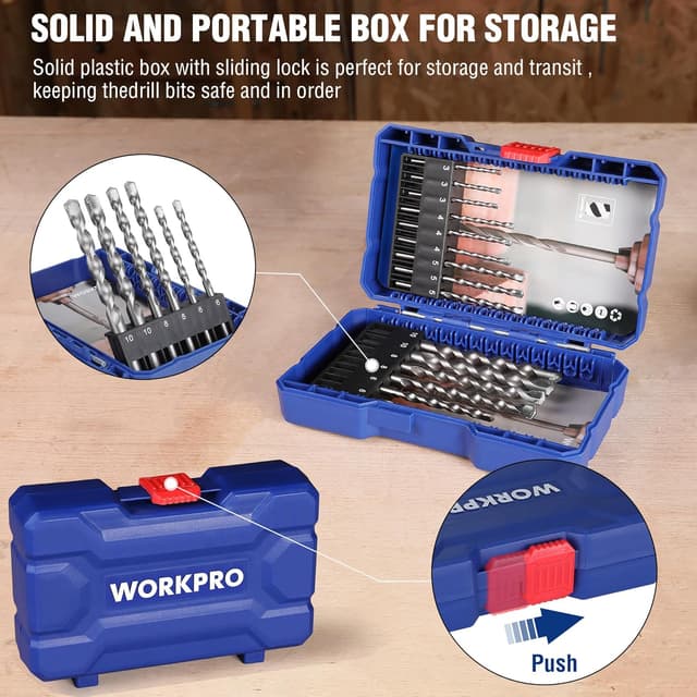 Detalle 2 de WORKPRO 15 Piezas Juego de Brocas para mampostería