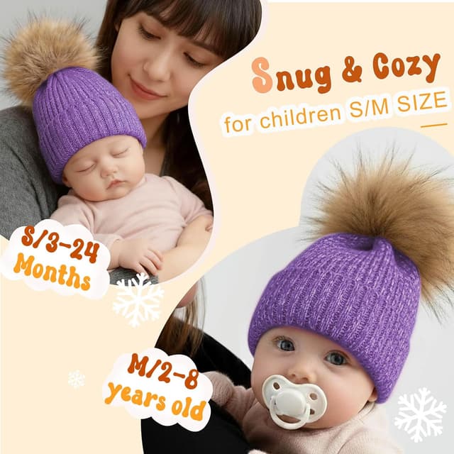 Detalle de DRESHOW Baby- und Kinder-Beanie Wintermütze mit Bommel – weich gestrickt für Jungen & Mädchen
