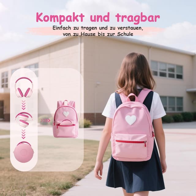 Detalle de TONOSHARK Bluetooth Kinderkopfhörer Over-Ear (Noise Cancelling), Rosa – kabellos mit Mikrofon & 60h Spielzeit inkl. Tragetasche