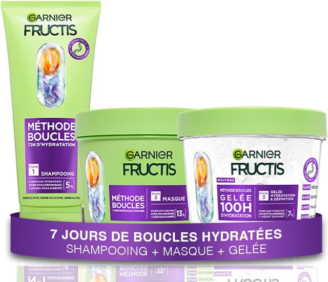Detalle de Garnier Fructis Méthode Boucles – Routine 3 Produits (Shampooing, Masque & Gelée Hydratante)