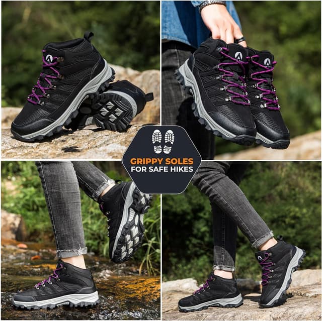 Detalle de HODTOB hiking boots for men and women – lace-up non-slip outdoor trekking shoes for all-season walking