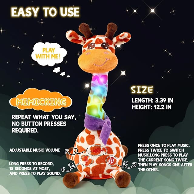 Detalle de Edencomer Singing Dancing Giraffe Toy (Spotted) with Volume Control & Voice Recording