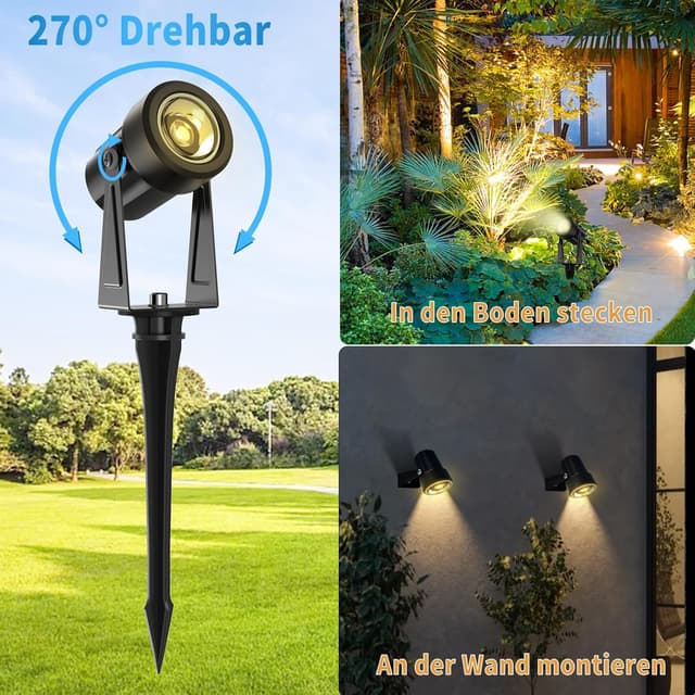 Detalle de GLOBELIT LED Gartenstrahler 8er-Set mit 27 m Kabel, IP65, 3000K und 30° Strahlwinkel (360° einstellbar)