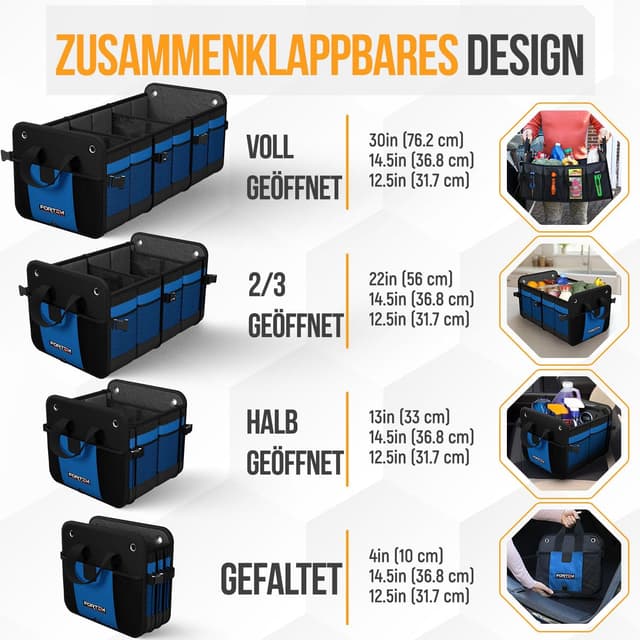 Thumbnail 6 de FORTEM Kofferraum Organizer (blau, extragroß) – zusammenklappbare Kofferraumtasche mit Fächern