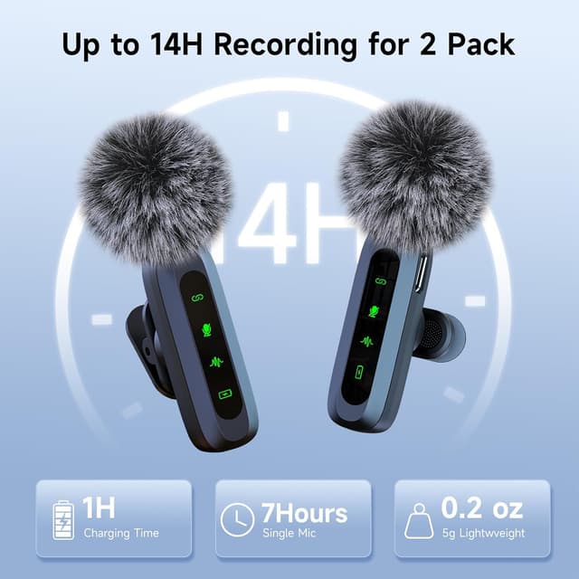Detalle de Mikrofon handy für iPhone & USB-C – kabelloses Lavalier-Mikrofon mit LED-Display