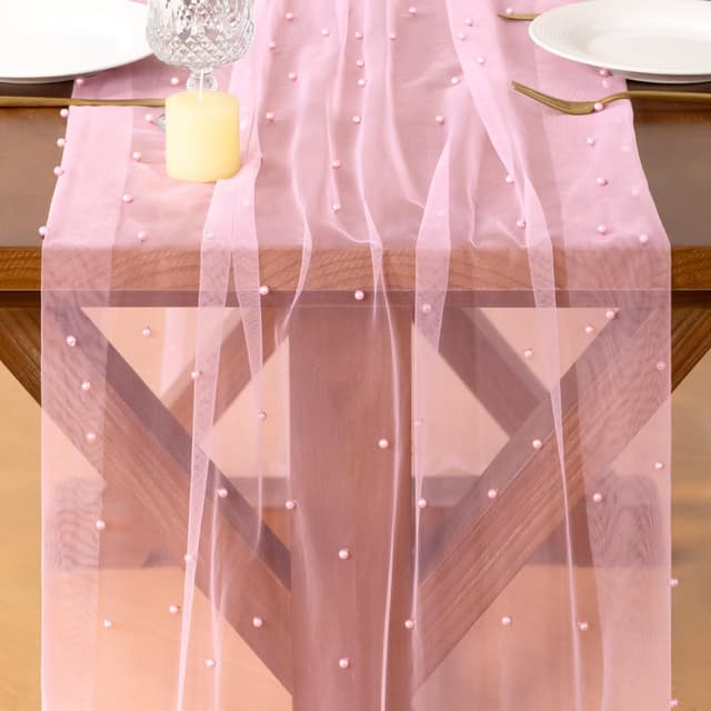 Detalle de Socomi Pearl Tulle Table Runner in Pink Spring/Easter Gauze (10 ft) for Weddings & Parties