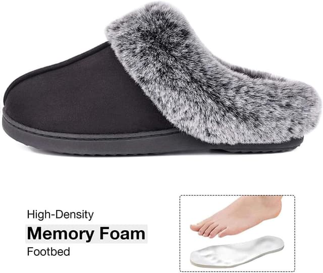 Detalle 2 de VeraCosy Women’s Classic Suede Memory Foam Slippers with Faux Fur Collar