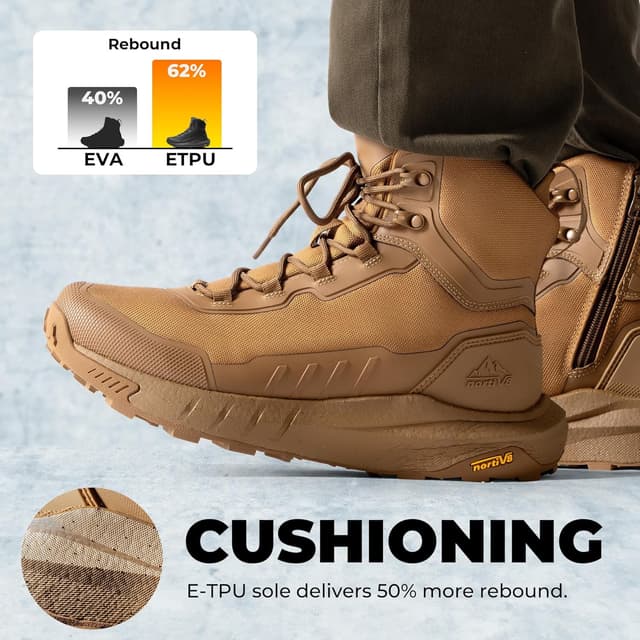 Detalle de NORTIV 8 Stivali tattici militari da uomo con cerniera laterale e suola ammortizzata