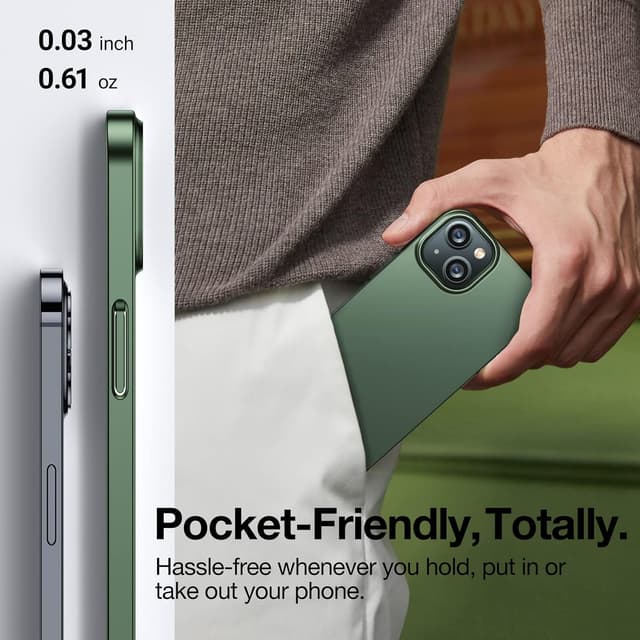 Detalle de TORRAS Slim Fit Compatible for iPhone 13 mini Case (5.4-inch) — Alpine Green, paper-thin anti-scratch cover