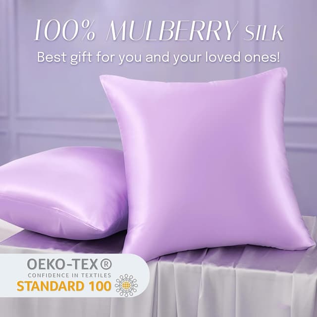 Thumbnail 4 de OLESILK Seide-Kissenbezug (16 Momme) 40x40 cm, Helllila, mit Reißverschluss – 2er-Set