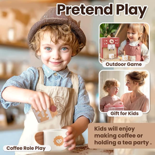 Thumbnail 6 de BUYGER Kids Wooden Coffee Machine Toy