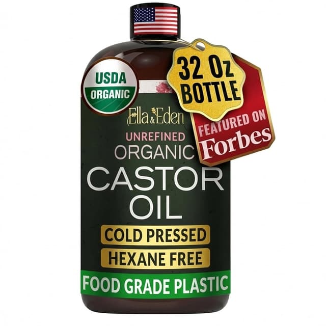 Detalle de Ella & Eden Organic Castor Oil (Cold-Pressed, Hexane-Free, Unrefined) – 32 fl oz