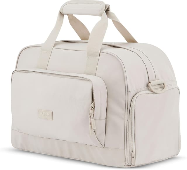 Detalle de LARKSON Finja Medium Weekender da viaggio beige (Donna e Uomo) con scomparto scarpe e PET riciclato