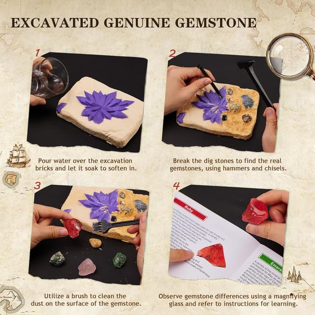 Detalle 2 de Greek Science „Mein erstes Mega“ Ausgrabungsset mit 15 echten Kristallen & Edelsteinen für Kinder