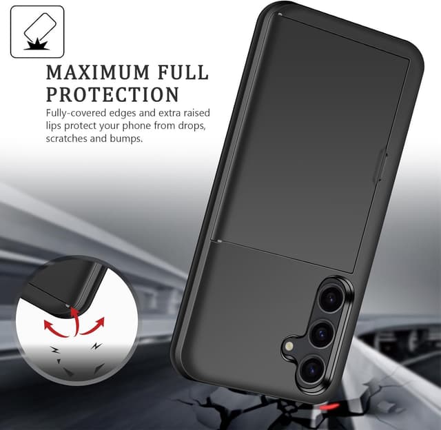 Detalle de Coolden Galaxy S24 Plus Wallet Case (Black) with Card Holder, Shockproof Hybrid PC + TPU Protection