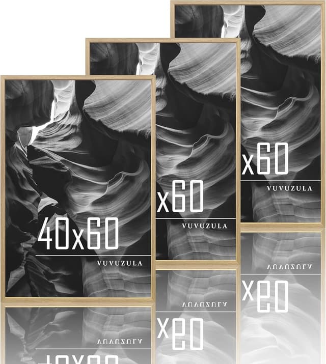 Detalle de VUVUZULA Bilderrahmen 40x60 cm Holzrahmen 3er-Set Eiche – MDF-Rahmen natur