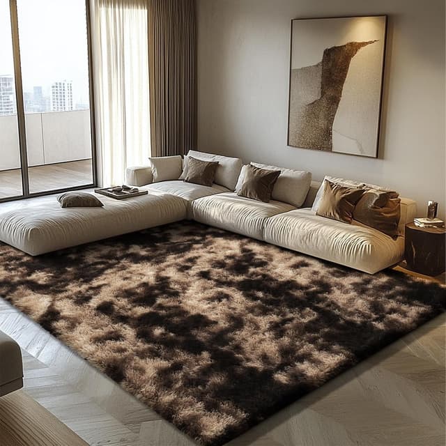 Imagen de Tie-Dyed Coffee 8x10 Fluffy Area Rug for Living Room en OfertitasTOP