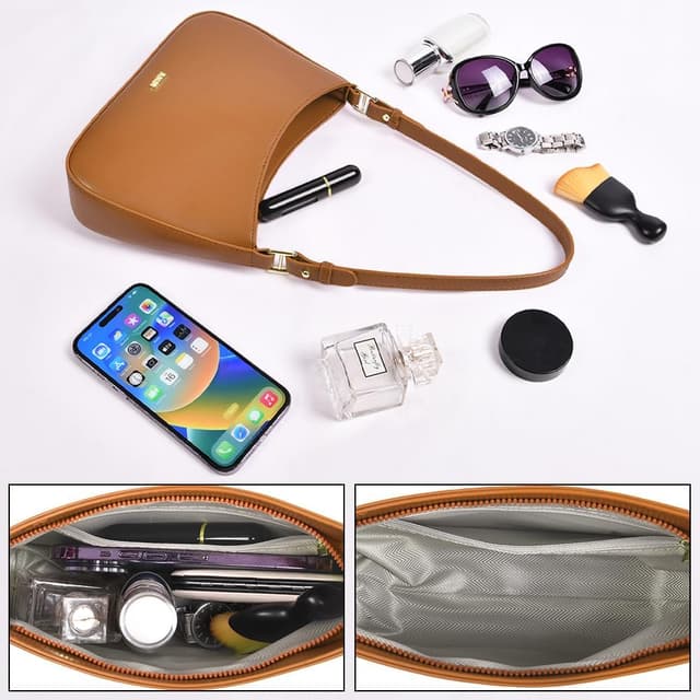 Detalle de Aucuu sac porté épaule en cuir véritable pour femme (25 x 16 x 6 cm) – sac fourre-tout rétro