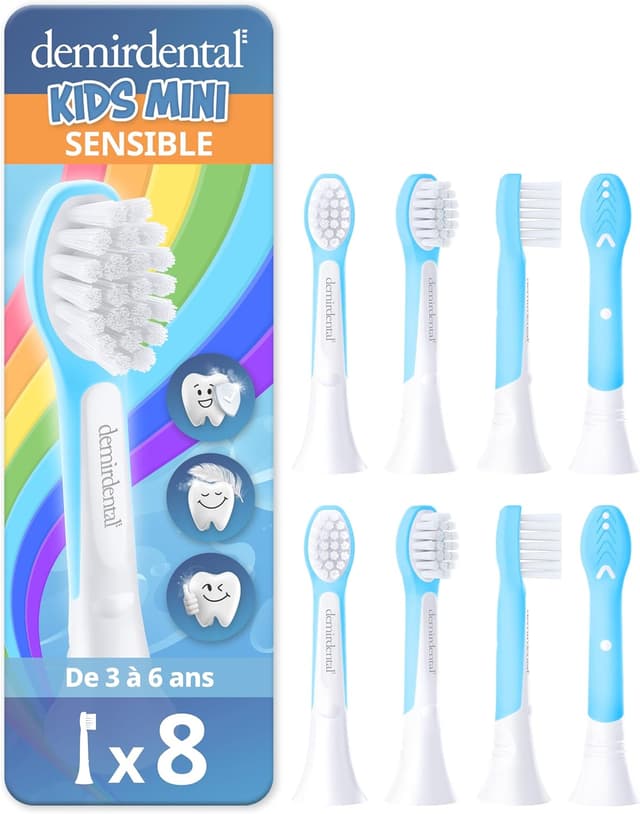 Detalle de Têtes de brosse demirdental pour Philips Sonicare Kids (3 à 6 ans) – Compact Mini, lot de 8, bleu clair