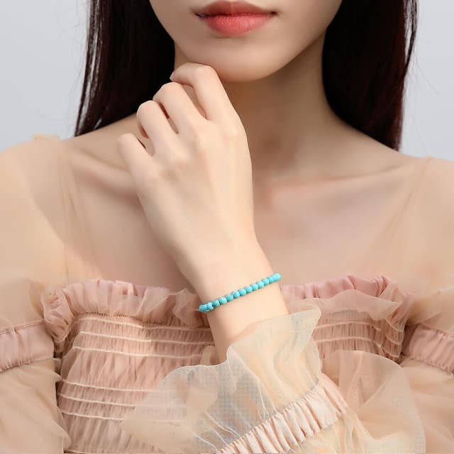 Detalle de XIANNVXI Lapislazuli-Perlenarmband mit 4 mm Natursteinperlen (elastisch)