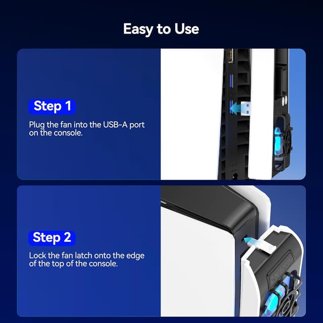 Thumbnail 6 de NEWDERY Cooling Fan for PS5 Slim Console – quiet temperature-adjustable fan with USB 3.0 pass-through and dynamic RGB