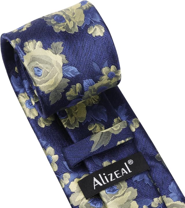 Detalle de Alizeal men’s flower pattern tie and pocket square set (necktie & hanky)