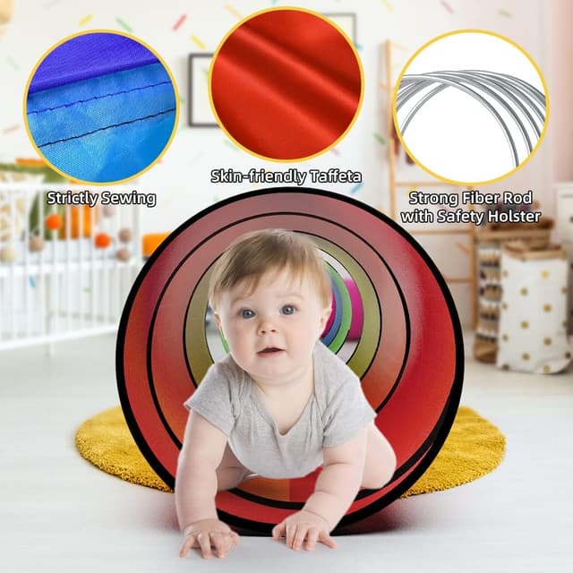 Detalle de Kids Play Tunnel for Toddlers 1-3: 6-Foot Colorful Pop-Up Crawl Tunnel (Breathable Mesh)